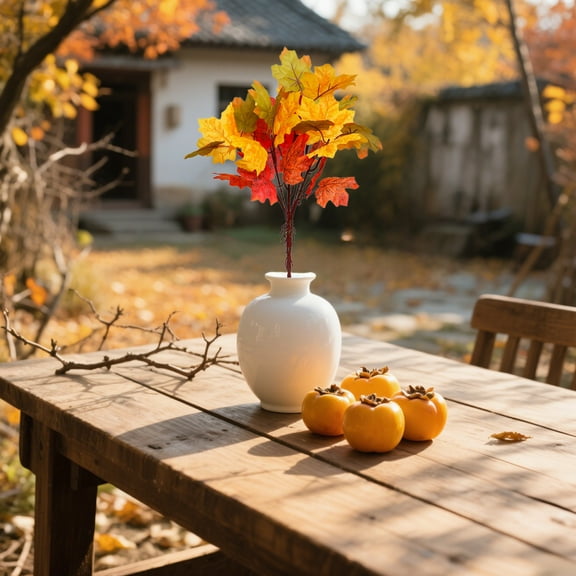Fall Decor Artificial Maple Leaves 13.7 Inch Orange Faux Foliage Stems for Wedding Bouquets Table Centerpieces Thanksgiving Autumn Home Decor Bridal Shower Floral Arrangements