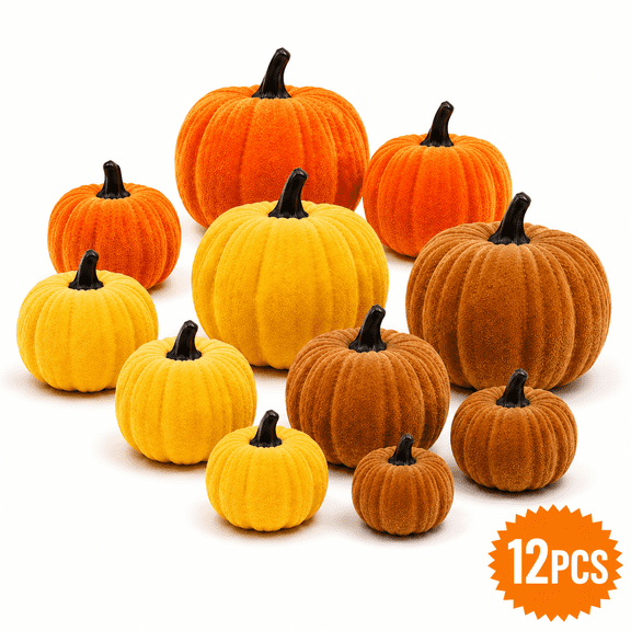 Fall Decor Artificial Pumpkins Velvet Pumpkins Fake Pumpkin for Fall Harvest Farmhouse Halloween Thanksgiving Party Decor 12Pcs