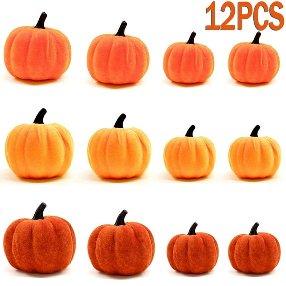 Fall Decor Artificial Pumpkins Velvet Pumpkins Fake Pumpkin for Fall Harvest Farmhouse Halloween Thanksgiving Party Decor 12Pcs