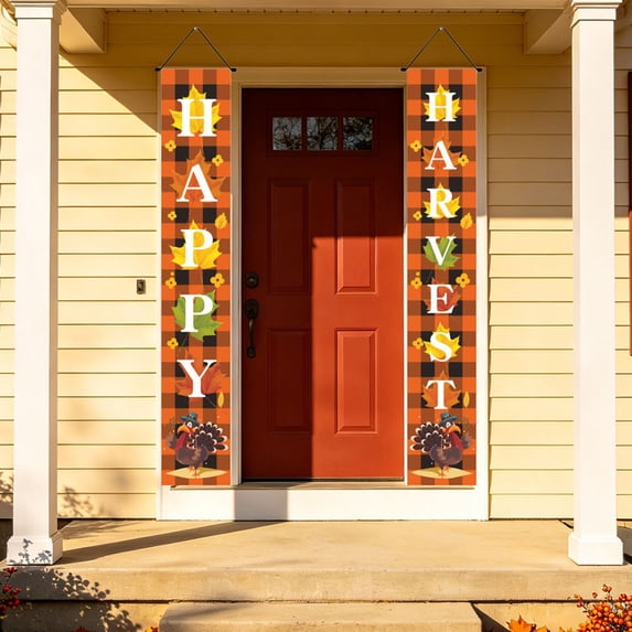 Fall Decor Banner, 71 x 12 inches Thanksgiving Decorations Autumn Banner, 2 Pieces Porch Banners, for Farmhouse Thanksgiving Decoration Home Outdoor Decor