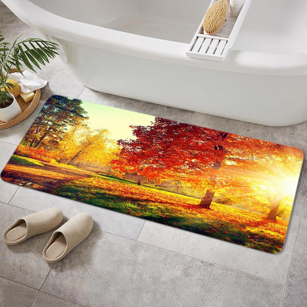 Fall Decor Bath Mat for Bathroom, Golden Autumn Forest Farm House