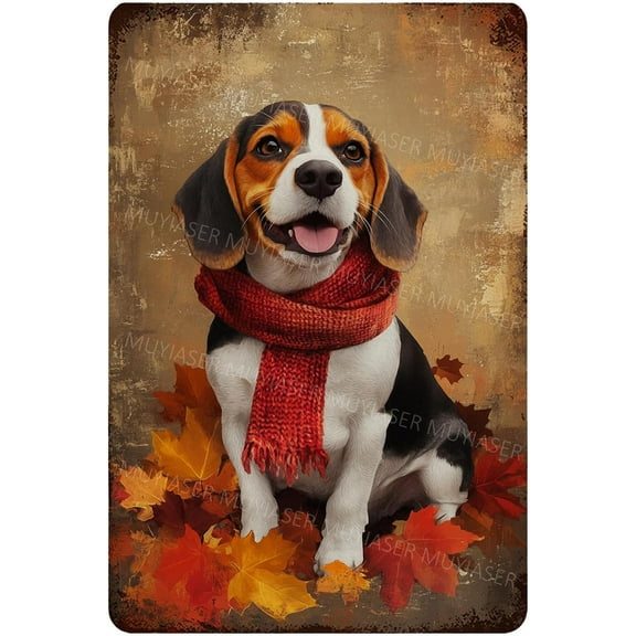 Fall Decor Beagle Dog Metal Tin Sign Rerto Sign Aluminum Vintage Sign Autumn Decor for Home Kitchen Garden Yard Wall Bedroom Club Front Door 8x12 Inch
