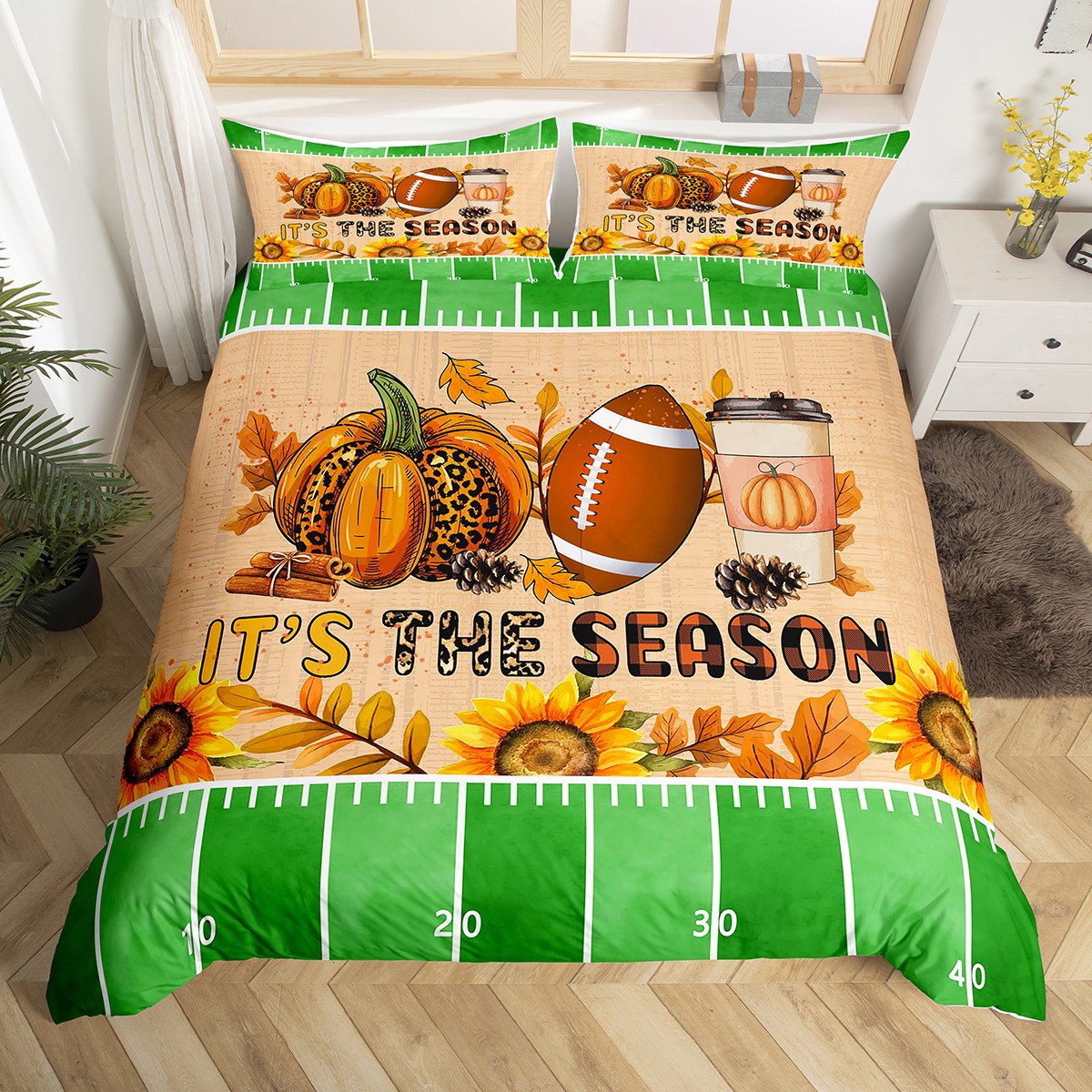Fall Decor Bedding Set Twin Size Fall Football Duvet Cover for Boys
