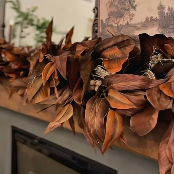 Fall Decor Brown Magnolia Leaf Garland 6Ft Autumn Artificial Plants Decor with Realistic Berry Decoration UV Resistant and Waterproof Autumn Garlands Centerpieces for Halloween Thanksgiving