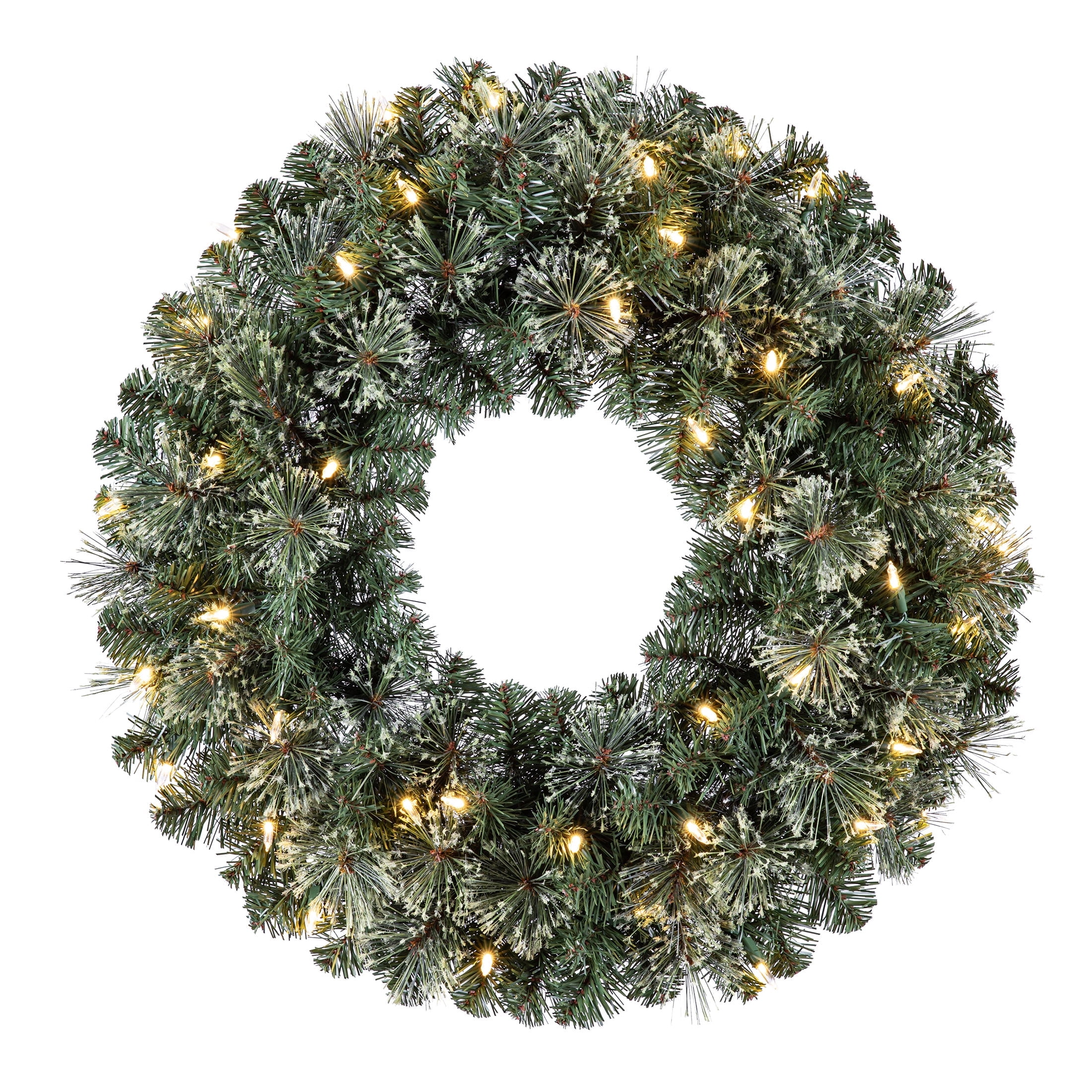24'' Pre-Lit Green Artificial Christmas Wreath with LED Lights