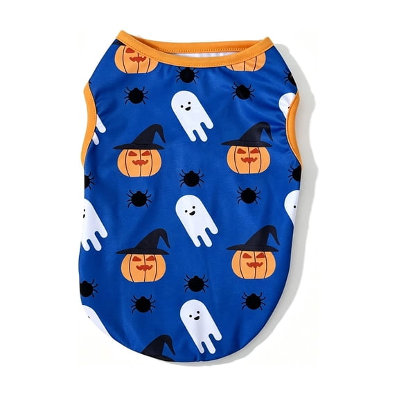 Fall Decor Dog Vest Costume,Soft Breathable Pumpkin Ghost Printed Festive Outfit Dog Shirts for Small Dogs,Holiday Party Clothes for Outdoor Event Celebration,Blue