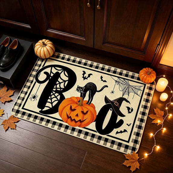 Fall Decor Door Mat Combo Set, Ghosts Pumpkin Welcome Doormat Halloween Doormat Rug, Autumn Thanksgiving Front Porch Entryway Decor Bathroom Floor Mats Halloween Party Decor