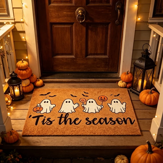 Fall Decor Door Mat Combo Set, Ghosts Pumpkin Welcome Doormat Halloween Doormat Rug, Autumn Thanksgiving Front Porch Entryway Decor Bathroom Floor Mats Halloween Party Decor