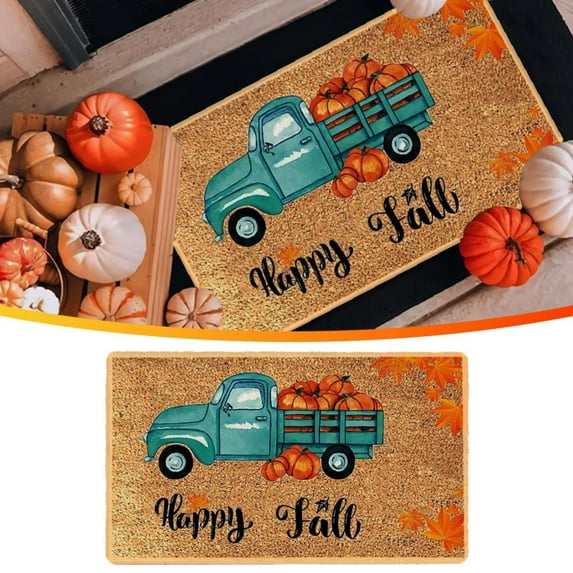 Fall Decor Door Mat, Welcome Mat 24 x 16 Inches Orange Plaid Rug - Fall Thanksgiving Halloween Front Porch Entryway Floor Doormat, Indoor Outdoors Autumn Mats Hello Pumpkin