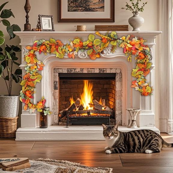 Fall Decor - Fall Garland Faux Pumpkin Rattan Halloween Pains Decoration Pinecone Maple Leaf Pumpkin Rattan Christmas Holiday Hanging Decoration Halloween Decorations for Home Outdoor Indoor Porch