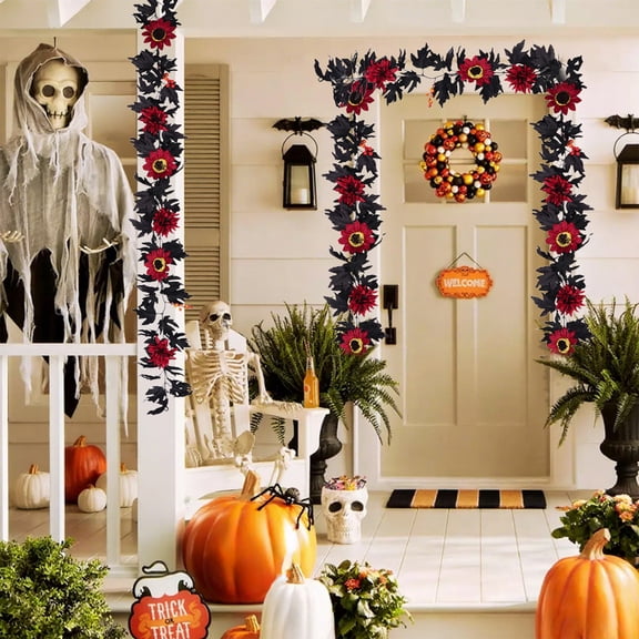 Fall Decor - Fall Garland Halloween Pumpkin Rattan Flying Witch Originality Internet Star Holiday Gift Newly Product Pumpkin Maple Leaf Rattan Halloween Decorations for Home Outdoor Indoor Porch