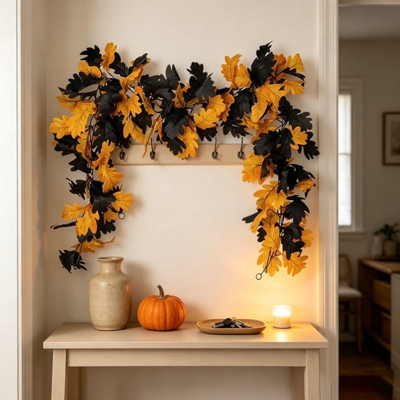 Fall Decor,Fall Leaves Garland – 5.9Ft/Piece Artificial Autumn Maple Leaves Garland, Hanging Vine Plants for Fall Decorations For Home, Thanksgiving, Wedding, Fireplace