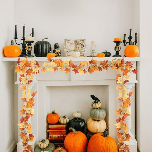 Fall Decor Fall Maple Leaf Garland,5.74Ft Artificial Maple Leaf Autumn Hanging Fall Leave Vines Halloween Thanksgiving Festival Decoration Fireplace Outdoor Home Indoor Decor