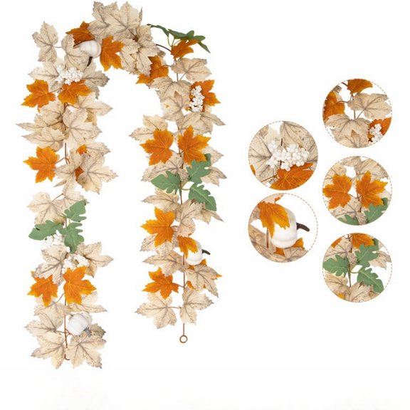 Fall Decor - Fall Maple Leaves Garland - 6 ft Autumn Maples Leaf Pumpkin Berry Garland - Hanging Fall Vines for Thanksgiving Halloween Mantle Fireplace Farmhouse Harvest Decorations
