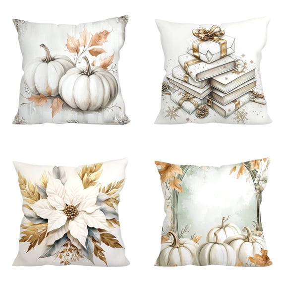 Fall Decor Fall Thanksgiving Pillow Covers 18x18 Inch Set of 4 Fall Pumpkin Cushion Case Fall Throw Pillows Covers Autumn Farmhouse Decor Cushion Pillow Cover For Porch Sofa Couch Bed Livingroom