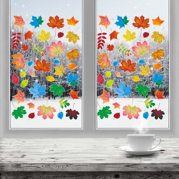Fall Decor,Fall Window Clings,Fall Window Clings,1 Set-Sided Autumn Leaves Pumpkin Turkey Decals Sticker,Thanksgiving Window Stickers For School Home Glass Windows Decorations,C