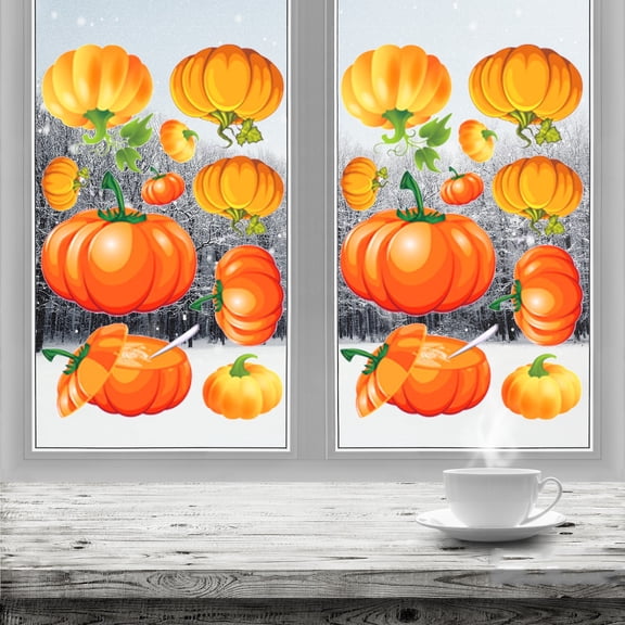 Fall Decor,Fall Window Clings,Fall Window Clings,1 Set-Sided Autumn Leaves Pumpkin Turkey Decals Sticker,Thanksgiving Window Stickers For School Home Glass Windows Decorations,D