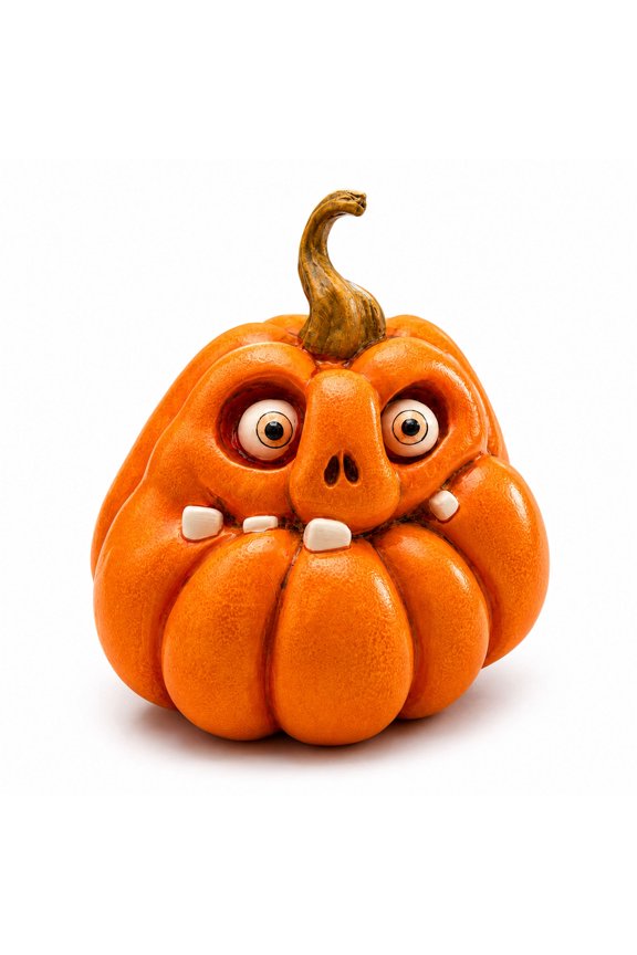 Fall Decor - Funny Face Pumpkin Statue, Resin Crazy Eyed Pumpkin Figurine Halloween Decorations, Old Man Pumpkin Face Ornament for Autumn Farmhouse Table Festival Decoration