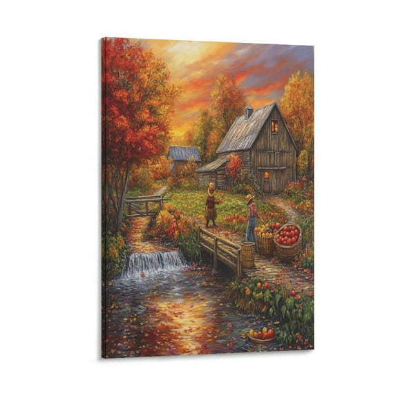 Fall Decor Grateful Thanksgiving Canvas Picture 8x12inch Canvas Print Autumn Cabin Fall Forest Lake Tree Leaves Scarecrow Bathroom Wall Art Livingroom Artwork For Wall Framed Artwork