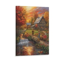 Fall Decor Grateful Thanksgiving Canvas Picture 8x12inch Canvas Print Autumn Cabin Fall Forest Lake Tree Leaves Scarecrow Bathroom Wall Art Livingroom Artwork For Wall Framed Artwork