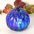 thumbnail image 1 of Fall Decor Halloween Blue Glass Pumpkin Lantern with Timer Battery Operated LED Glowing Thanksgiving Centerpiece for Mantel Table Indoor, 1 of 8