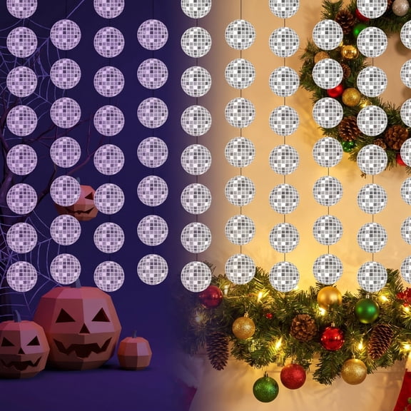 Fall Decor - Halloween Decorations-3 Strips Ball Ceiling Hanging Decor Flat Paper Balls For Party Christmas Halloween Birthday