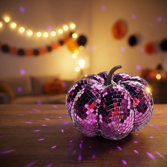 Fall Decor Halloween Retro Mirror Glass Disco Pumpkin Decor Sparkling Light Reflecting Tabletop Centerpiece Glass Tile Pumpkin Ornament for Mantel Window Party