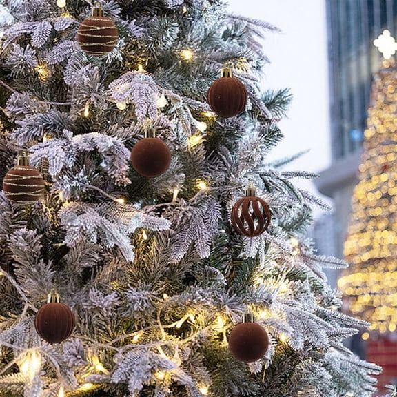 Fall Decor for Home New Christmas Decorations 12 Piece Flocked Christmas Balls Christmas Decoration SetMultiple Styles Of Christmas Tree Decorations Can Also Be Used For Other Party Brown