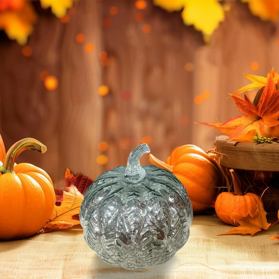 Fall Decor Illuminated Pumpkin Starry Night Glass Pumpkins Battery Operated for Halloween and Thanksgiving Christmas Home Indoor Party Decoartion 6 Inch,Silver