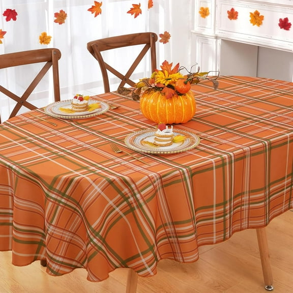 Fall Decor, Oval Fall Tablecloth, Autumn Thanksgiving Table Cloth, Checkered Waterproof Wrinkle Resistant Table Cover for Thanksgiving Holiday Kitchen Dining Room Indoor Outdoor Decor, 60×84 inch