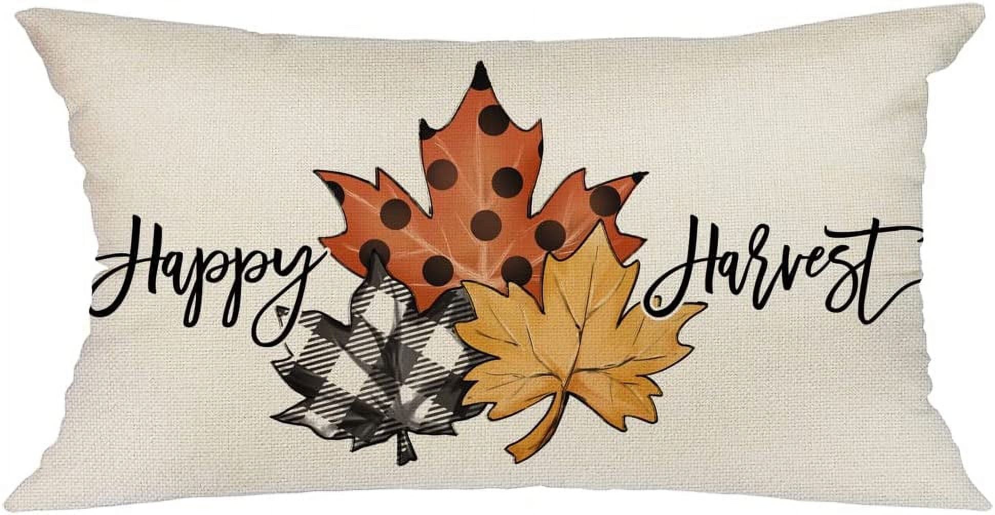 Fall Decor Pillow Cover 12x20 inch Happy Harvest Dots and Buffalo Plaid