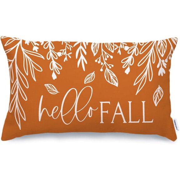 Fall Decor Pillow Cover Inch Hello Pumpkin Leaves Farmhouse Lumbar Throw Pillow for Autumn Decorations Couch Sofa