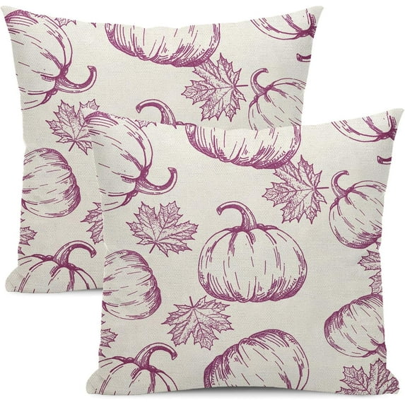 Fall Decor Pillow Covers 18x18 Set Of 2 Autumn purple Pumpkin Maple Leaves Throw Pillow Covers Outdoor Fall Thanksgiving Decorations For Home Fall Decorative Linen Cushion Covers For Home Sofa