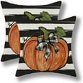 thumbnail image 1 of Fall Decor Pillow Covers 18x18 Set of 2, Black Stripes and Orange Pumpkin Pattern Decorative Throw Pillows Linen Autumn Thanksgiving Cushion Pillow Covers for Sofa Couch Outdoor Decor, 1 of 6