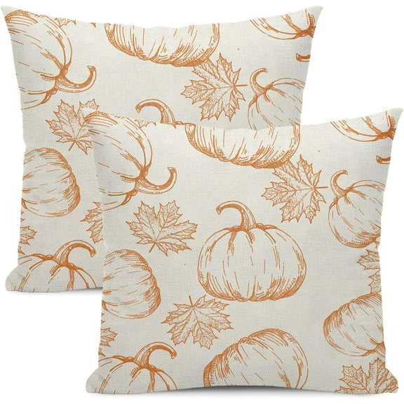 Fall Decor Pillow Covers 18x18 Set of 2 Fall Orange Pumpkin Maple Leaves Throw Pillow Covers Outdoor Fall Thanksgiving Decorations for Home Autumn Decorative Cushion Covers for Couch Sofa