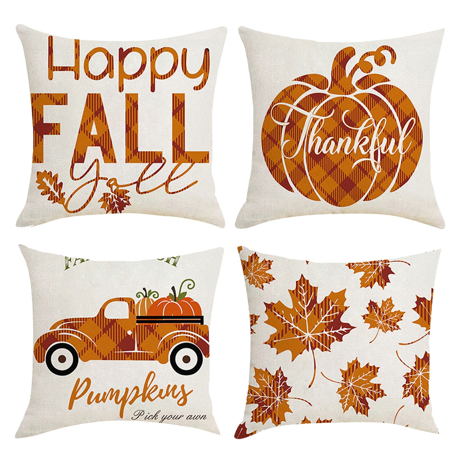 Fall Decor Pillow Covers 18x18 Set of 4 Gray Pumpkin Farmhouse