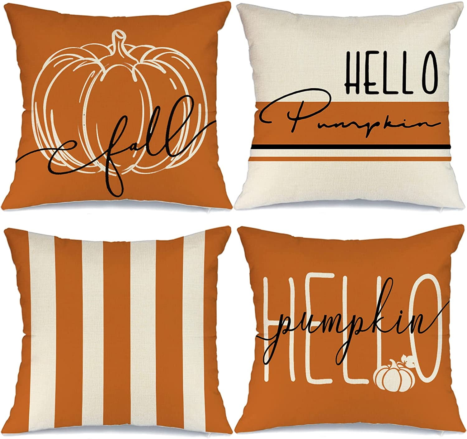 Fall Pillow Covers,18 x 18 inch Set of 4 Thanksgiving Throw Pillow  Cases,Thanksgiving Cushion Decor for Home Outside Patio Front Porch House  Farmhouse