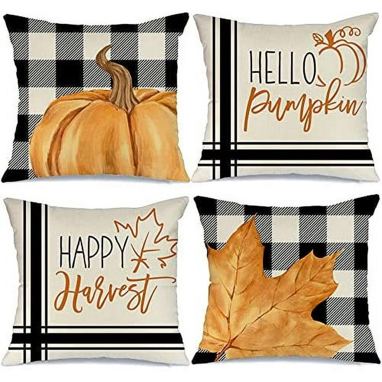 Fall Pillow Covers 18x18 Set of 4 for Fall Decor Buffalo Plaid Pumpkin and  Maple Leaves Outdoor Pillows Decorative Throw Pillows Farmhouse