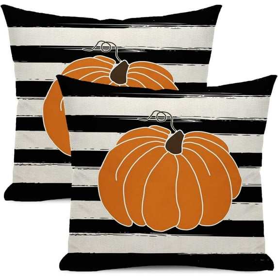 Fall Decor Pillow Covers 18x18 inch Set of 2 Autumn Watercolor Stripes Pumpkin Decorative Throw Pillow Covers Farmhouse Outdoor Thanksgiving Cushion Case for Couch Home Sofa