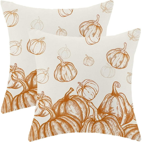 Fall Decor Pillow Covers 20x20 Inch Set of 2 Autumn Burnt Orange Pumpkin Print Throw Pillows for Couch Thanksgiving Harvest Indoor Outdoor Decorative Cushion Case for Sofa Bed Decorations