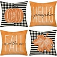 thumbnail image 1 of Fall Decor Pillow Covers 20x20 Inch Set of 4 Orange Pumpkin Maple Leaf Throw Pillow Case Outdoor Buffalo Plaid Stripes Autumn Thanksgiving Farmhouse Decoration for Home Couch, 1 of 4