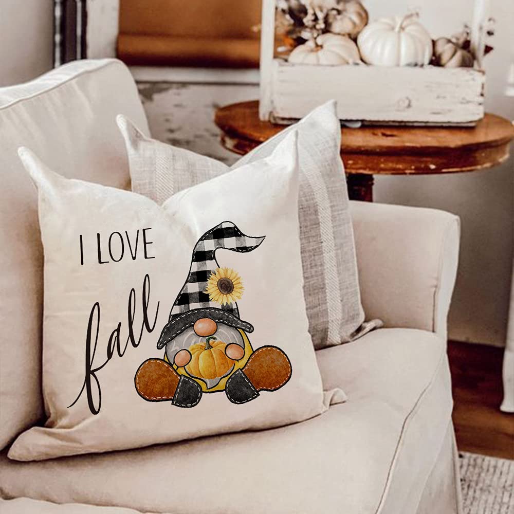 Fall Decor Pillow Covers 20x20 Set of 4 Buffalo Plaid Pumpkin Truck