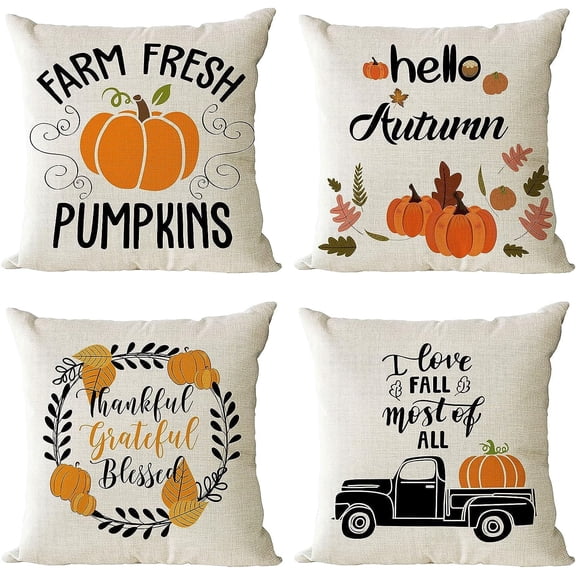 Fall Decor Pillow Covers 20x20 Set of 4 Pumpkin Maple Leaf Outdoor Fall Throw Pillows Thanksgiving Autumn Farmhouse Decorative Cushion Case for Home Couch Sofa Decorations (20 inch)