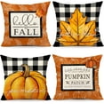 thumbnail image 1 of Fall Decor Pillow Covers 20x20 Set of 4 Thanksgiving Buffalo Check Farmhouse Decorations Orange Pumpkin Maple Leaves Outdoor Autumn Decorative Case for Home Couch S23F06-20, 1 of 6