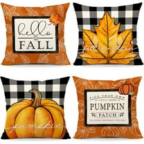 Fall Decor Pillow Covers 20x20 Set of 4 Thanksgiving Buffalo Check Farmhouse Decorations Orange Pumpkin Maple Leaves Outdoor Autumn Decorative Case for Home Couch S23F06-20