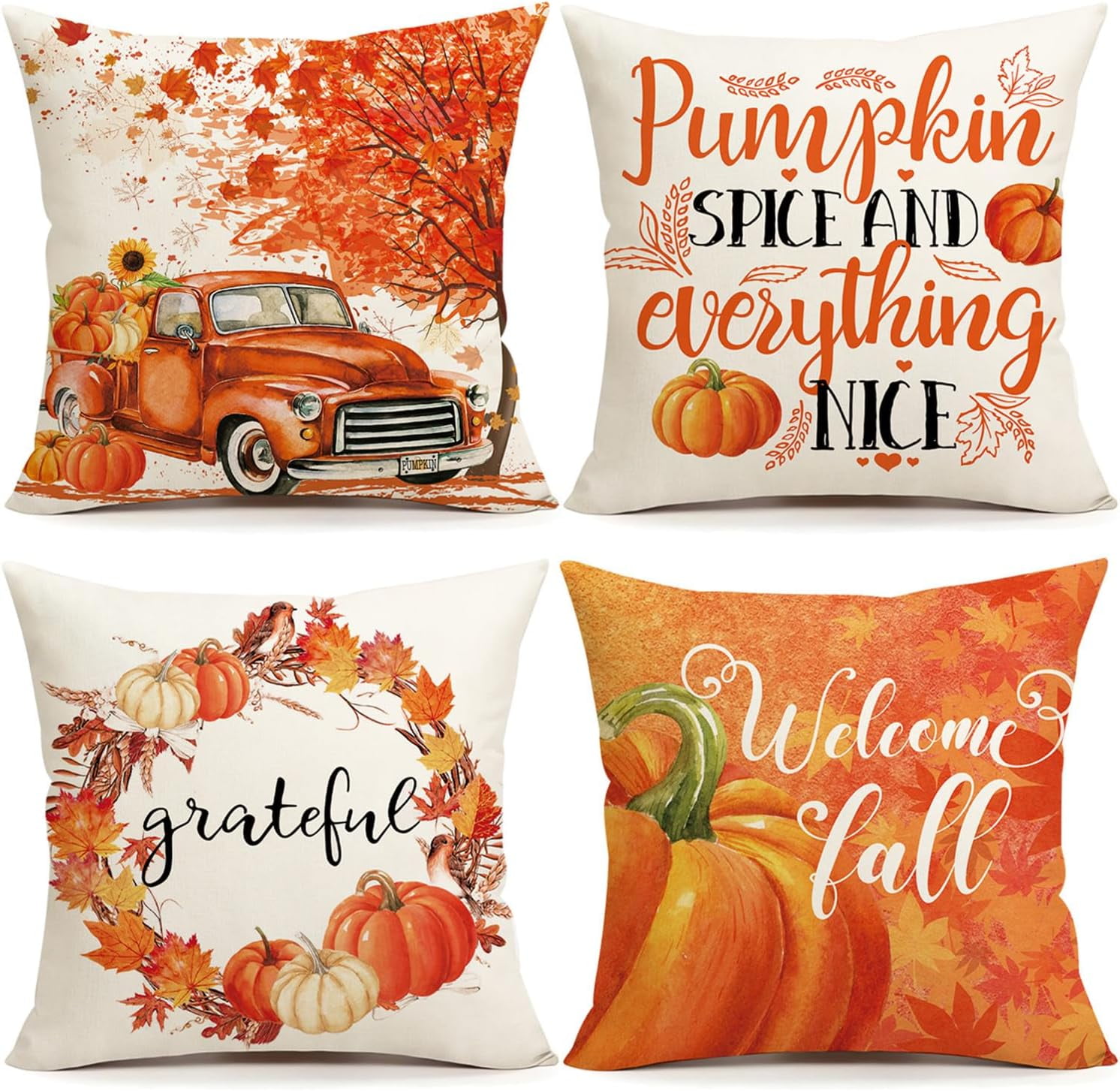 All Smiles Fall Outdoor Throw Pillow Covers 20x20 Set Of 4 Halloween Pumpkin Décor Autumn Thanksgiving Orange Decorative Cushion Cases Home