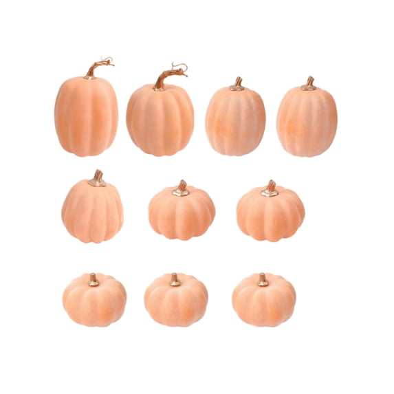Fall Decor Pumpkins, Halloween Table Decorations, Decorative Pumpkins, Halloween Shelf Decor, Set of 10 Light Orange Artificial Pumpkins for Mantel, Dining Table, Shelf, Porch,