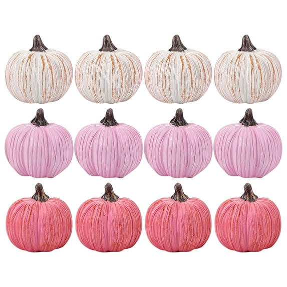 Fall Decor Pumpkins Set of 12, Resin Halloween Pumpkin Decorations with Wood-Look Stems for Farmhouse Halloween Decor, Thanksgiving Decorations for Mantel, Shelf, and Table