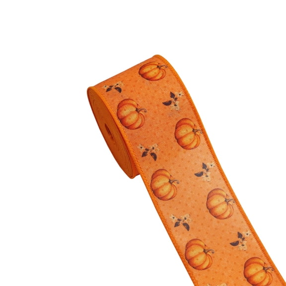 Fall Decor Ribbon Roll,Orange Pumpkin Print Pattern Decoration for Gift Wrapping Wreath Making Party
