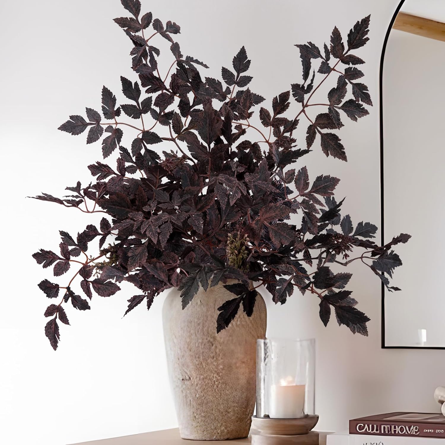 Piante Artificiali Cimicifuga Lyrow: Rami Finti Con Foglie Prugna, Decorazione Autunnale (3 Pezzi, 82 Cm)